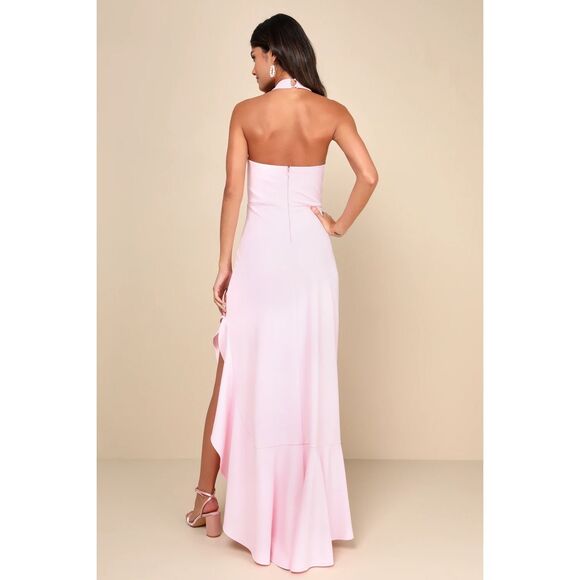Lulus Majestic Perfection Light Pink Ruffled Halter Maxi Dress Size M NWT - Picture 2 of 9